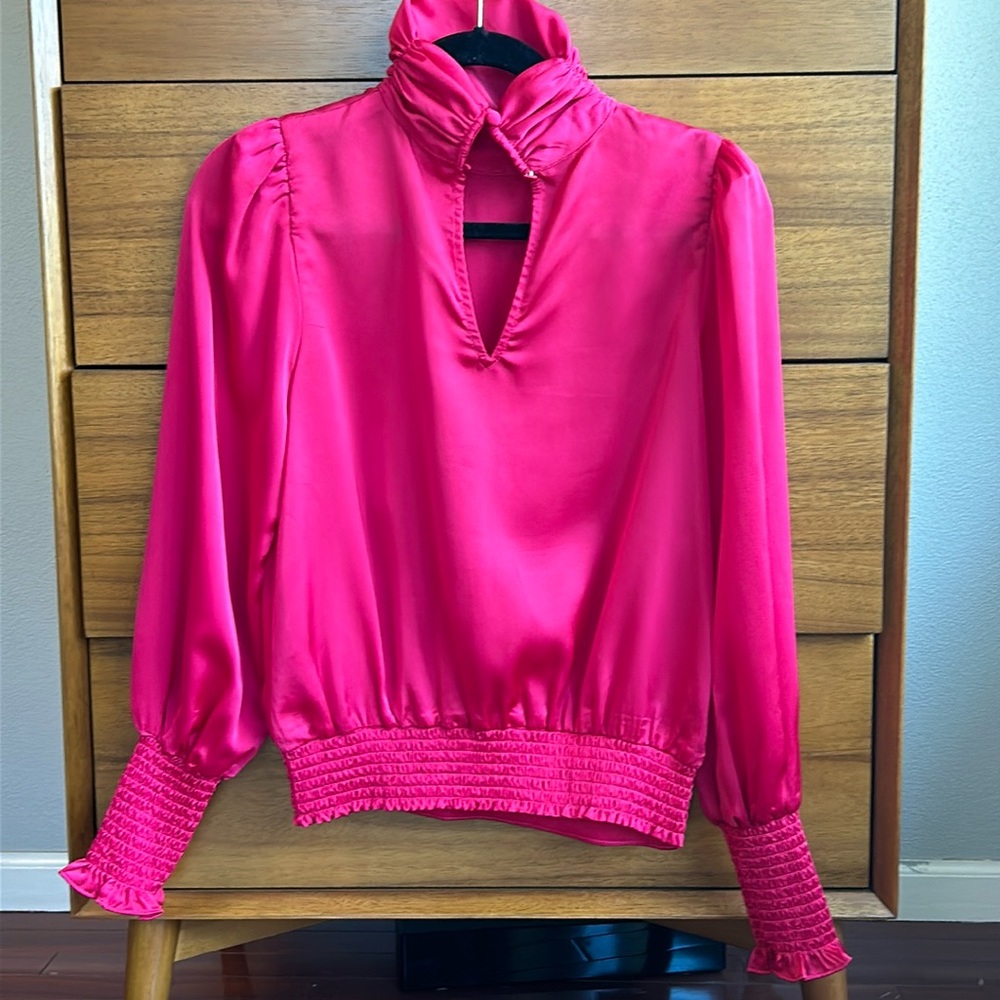 Allison Joy fushia silky turtleneck top. Size XS